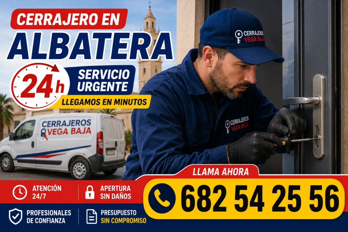 Cerrajero en Albatera 24 horas realizando apertura de puerta sin daños con servicio urgente y atención inmediata.