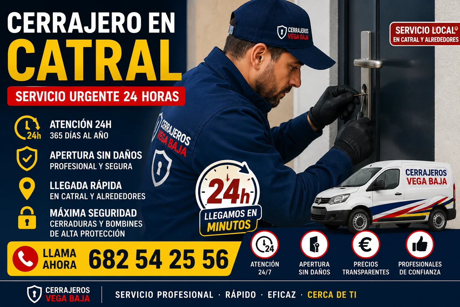 Cerrajero en Catral 24 horas realizando apertura de puerta sin daños con servicio urgente y atención rápida en Vega Baja.